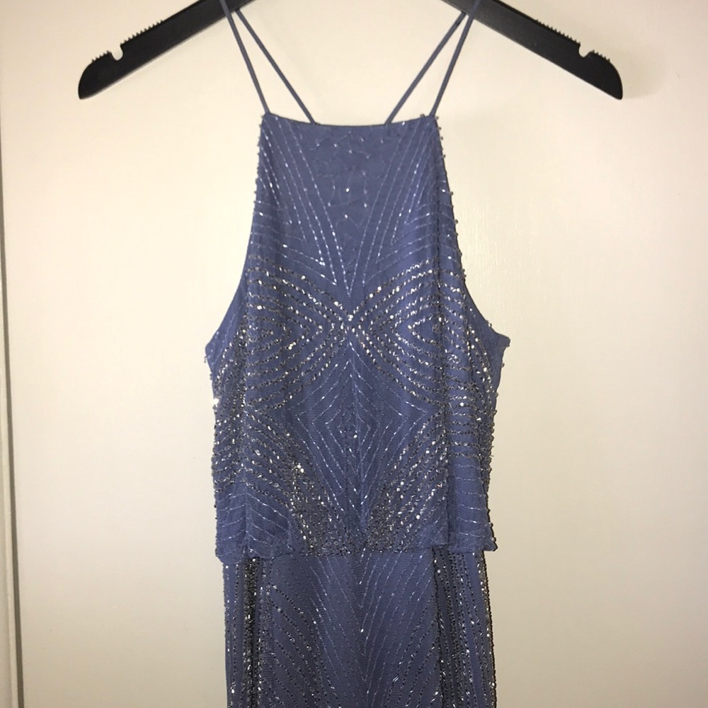 Periwinkle Adrianna Papell beaded gown